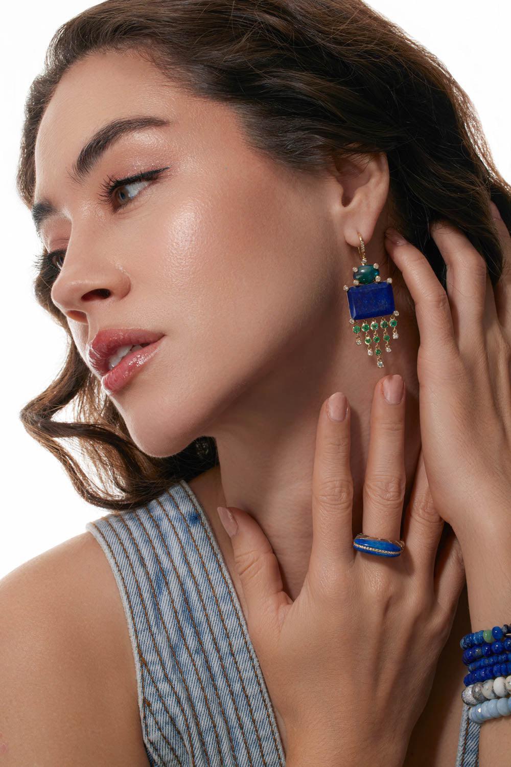 Lapis Opal Diamond Earrings-YELLOW GOLD-JEWELRYFINE JEWELEARRING-EDEN PRESLEY