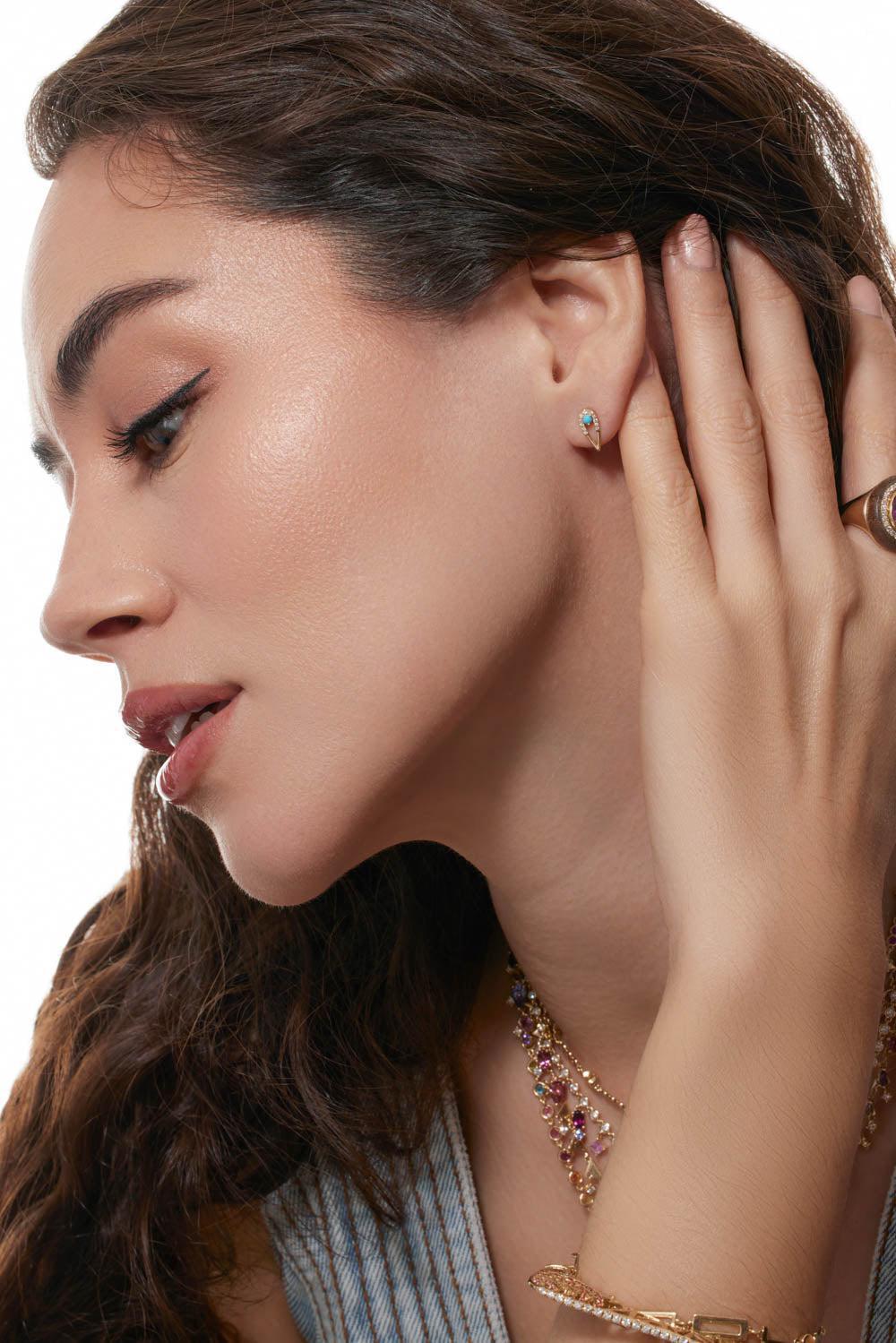 Mini Turquoise Peacock Stud Earrings-YELLOW GOLD-JEWELRYFINE JEWELEARRING-EDEN PRESLEY