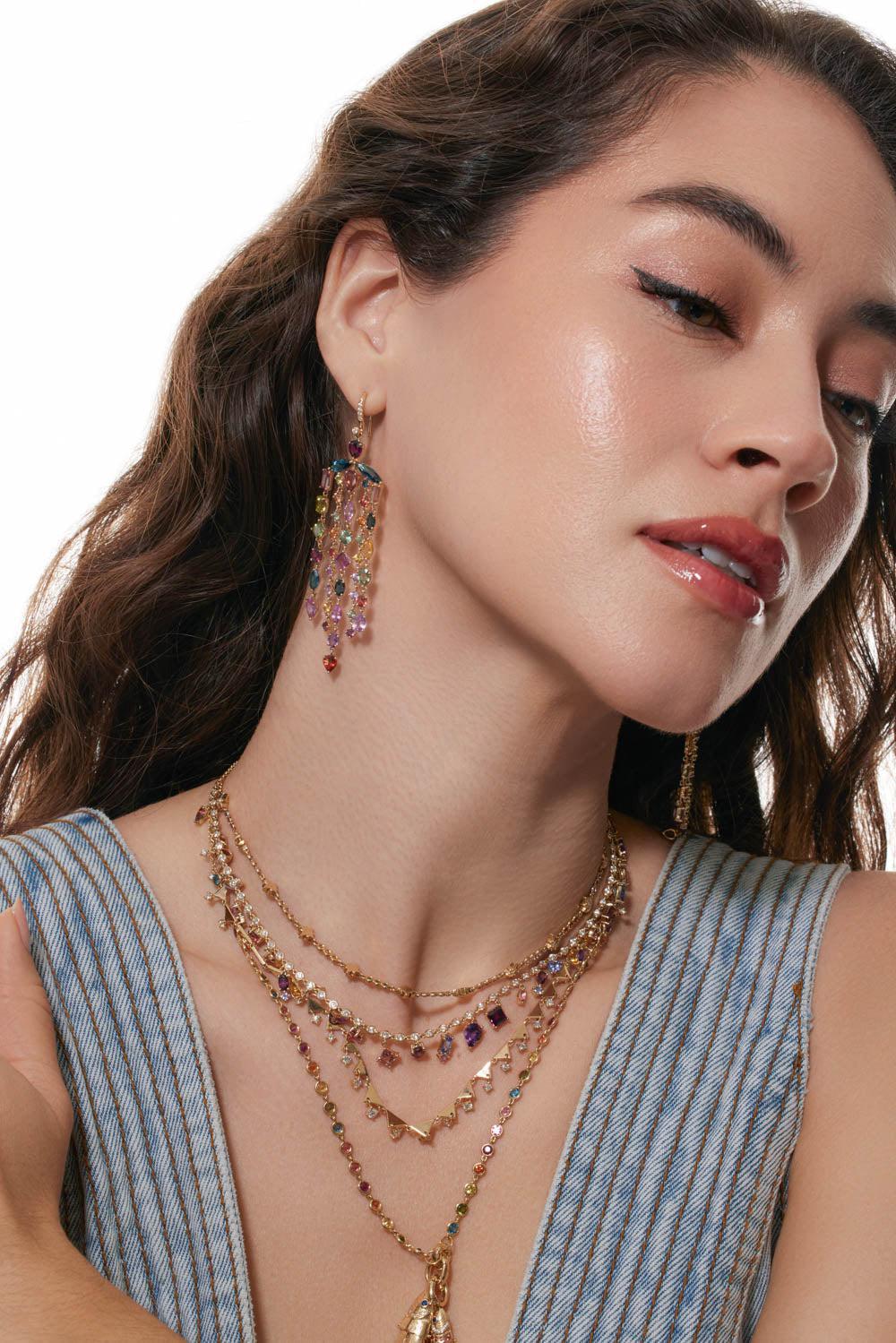 Mixed Tourmaline Fringe Earrings-YELLOW GOLD-JEWELRYFINE JEWELEARRING-EDEN PRESLEY