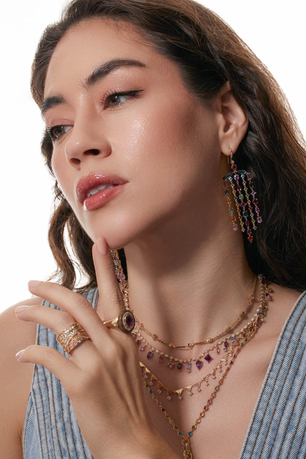 Mixed Tourmaline Fringe Earrings-YELLOW GOLD-JEWELRYFINE JEWELEARRING-EDEN PRESLEY