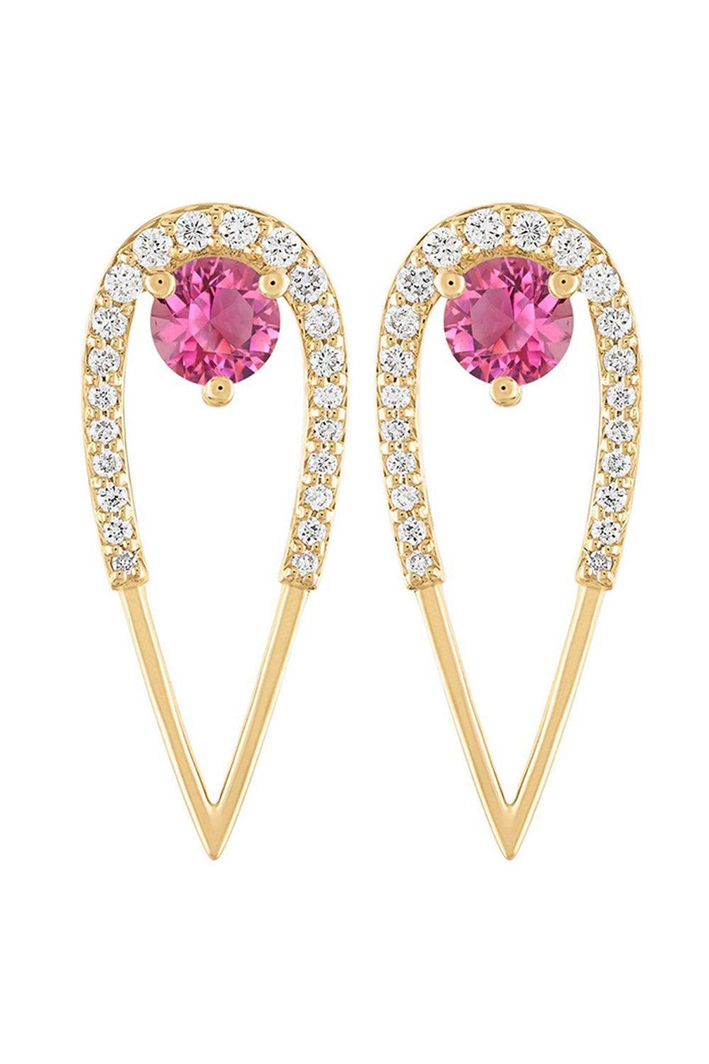 Pink Tourmaline Diamond Large Peacock Stud Earrings-YELLOW GOLD-JEWELRYFINE JEWELEARRING-EDEN PRESLEY
