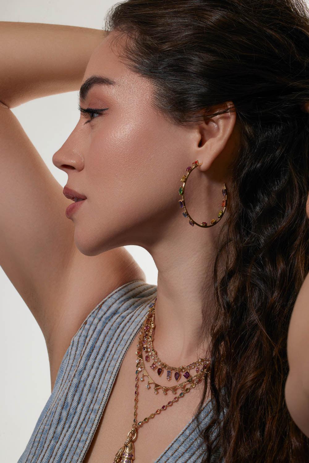 Rainbow Large Goddess Hoop Earrings-YELLOW GOLD-JEWELRYFINE JEWELEARRING-EDEN PRESLEY