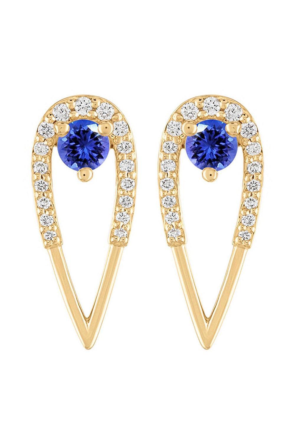 Sapphire Diamond Medium Peacock Stud Earrings-YELLOW GOLD-JEWELRYFINE JEWELEARRING-EDEN PRESLEY