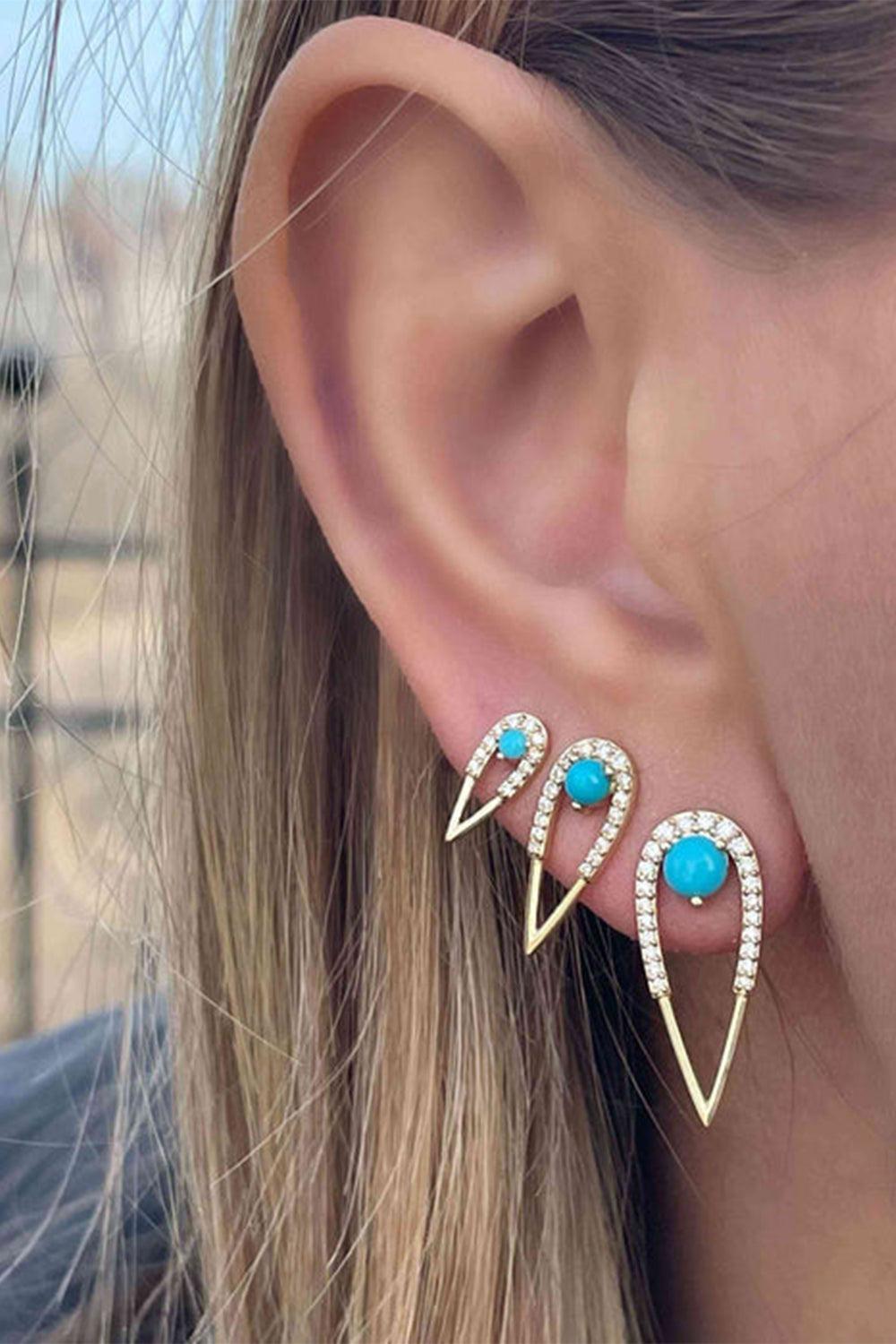 Mini Turquoise Diamond Peacock Stud Earrings-YELLOW GOLD-JEWELRYFINE JEWELEARRING-EDEN PRESLEY