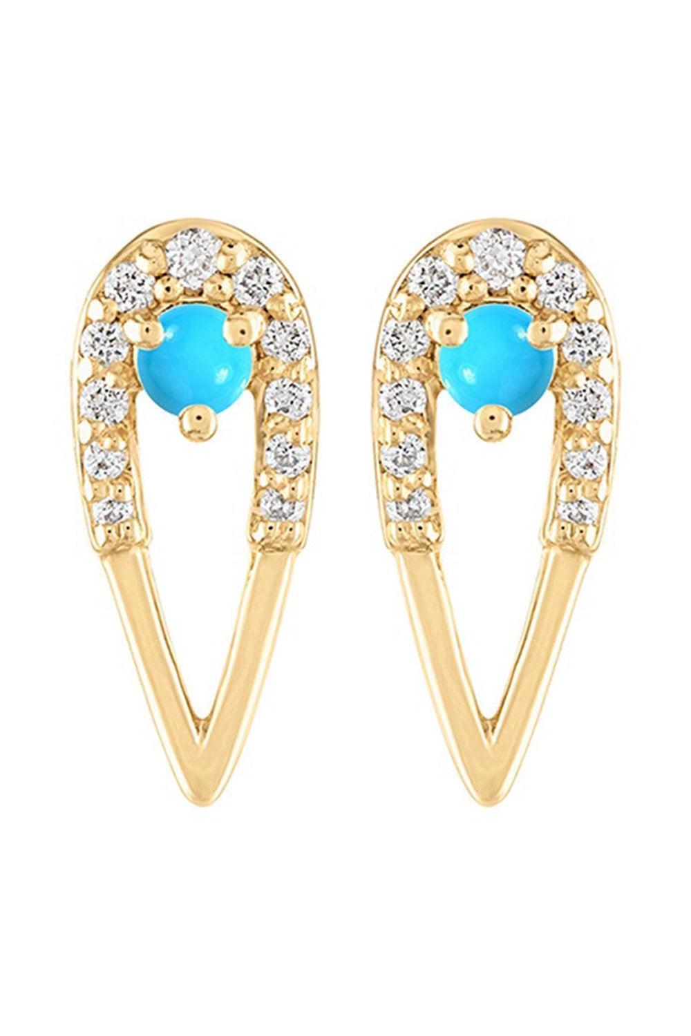 Turquoise Diamond Mini Peacock Stud Earrings-YELLOW GOLD-JEWELRYFINE JEWELEARRING-EDEN PRESLEY