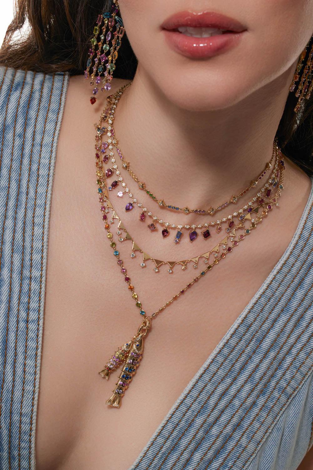 Rainbow Stars Necklace-YELLOW GOLD-16-JEWELRYFINE JEWELNECKLACE O-EDEN PRESLEY