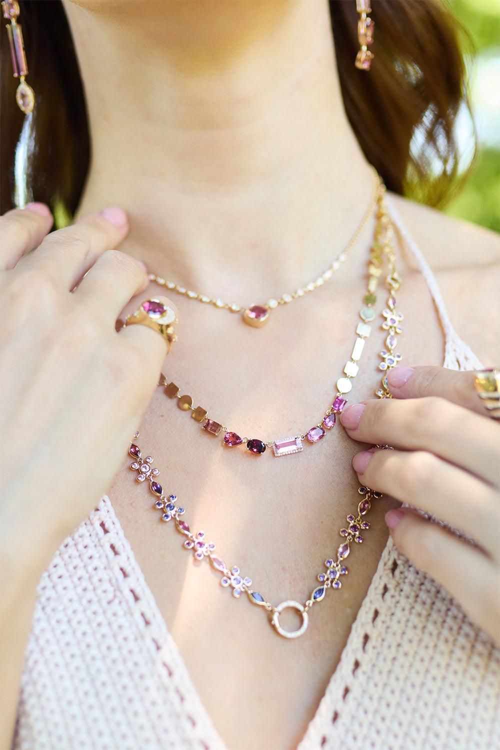 EDEN PRESLEY-Pink Rock Candy Shapes Necklace-YELLOW GOLD