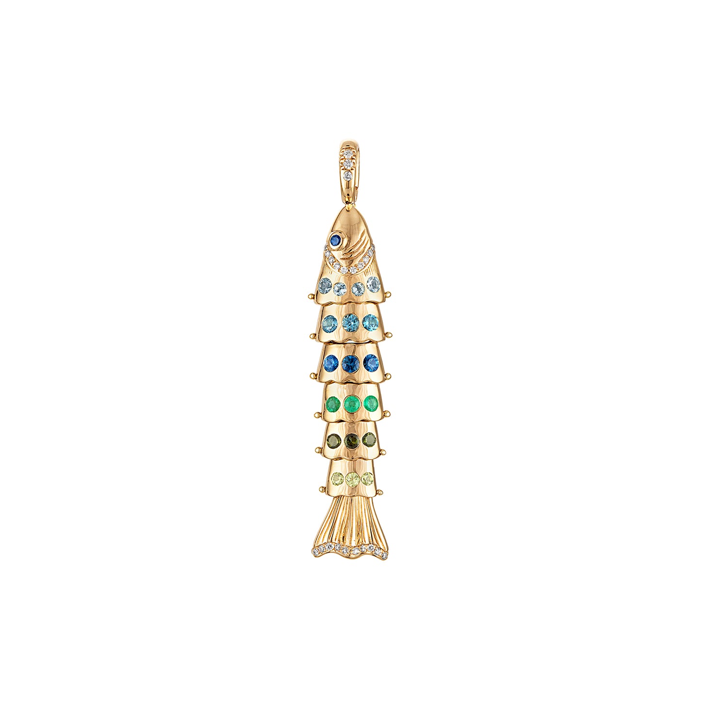 Small Green Blue Swedish Fish Pendant-YELLOW GOLD-JEWELRYFINE JEWELPENDANT-EDEN PRESLEY