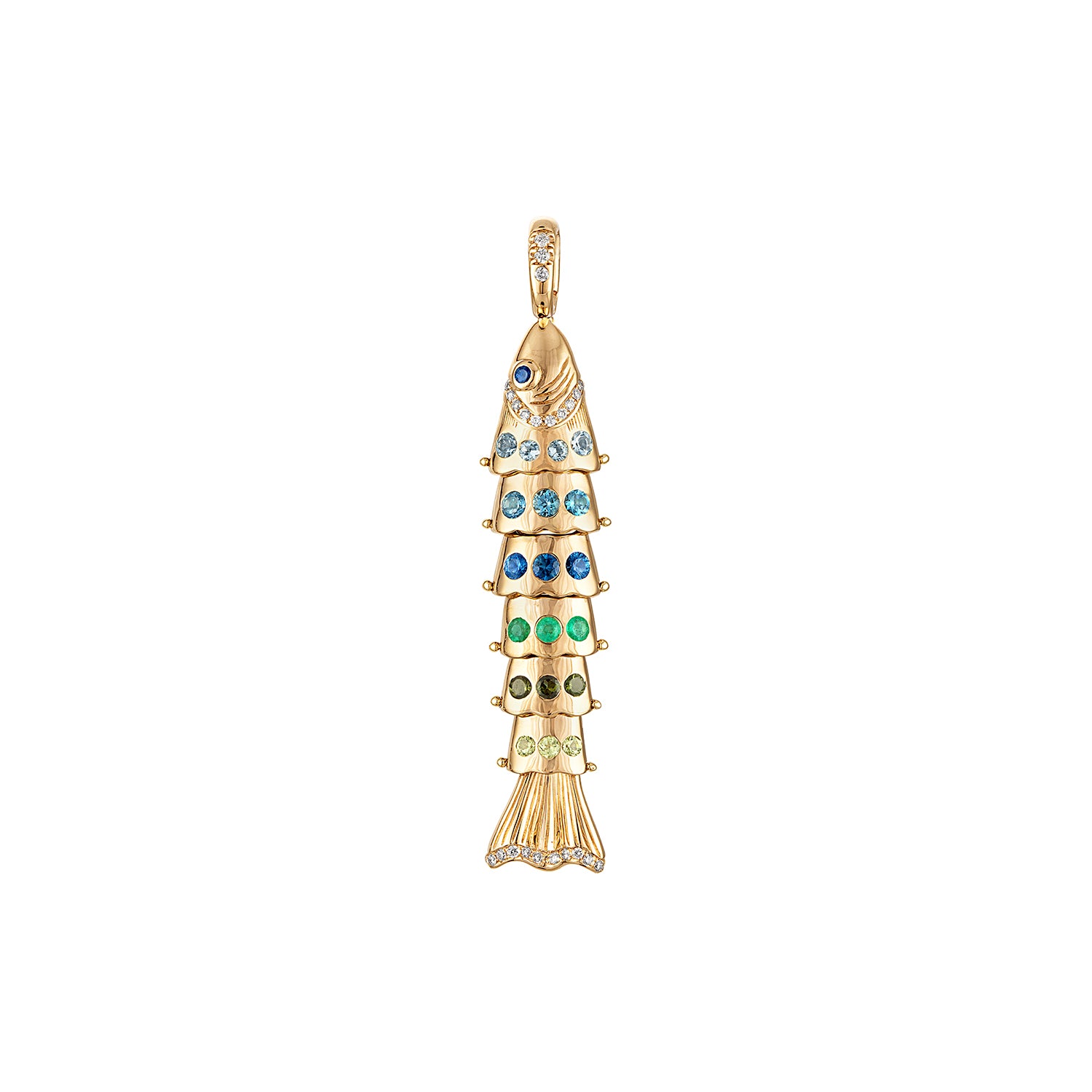 Small Green Blue Swedish Fish Pendant-YELLOW GOLD-JEWELRYFINE JEWELPENDANT-EDEN PRESLEY