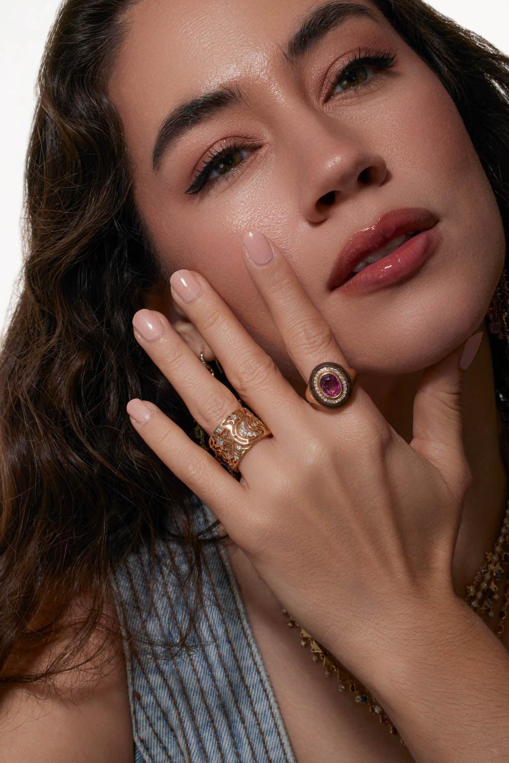 Diamond Sapphire Horizon Ring-YELLOW GOLD-7-JEWELRYFINE JEWELRING-EDEN PRESLEY