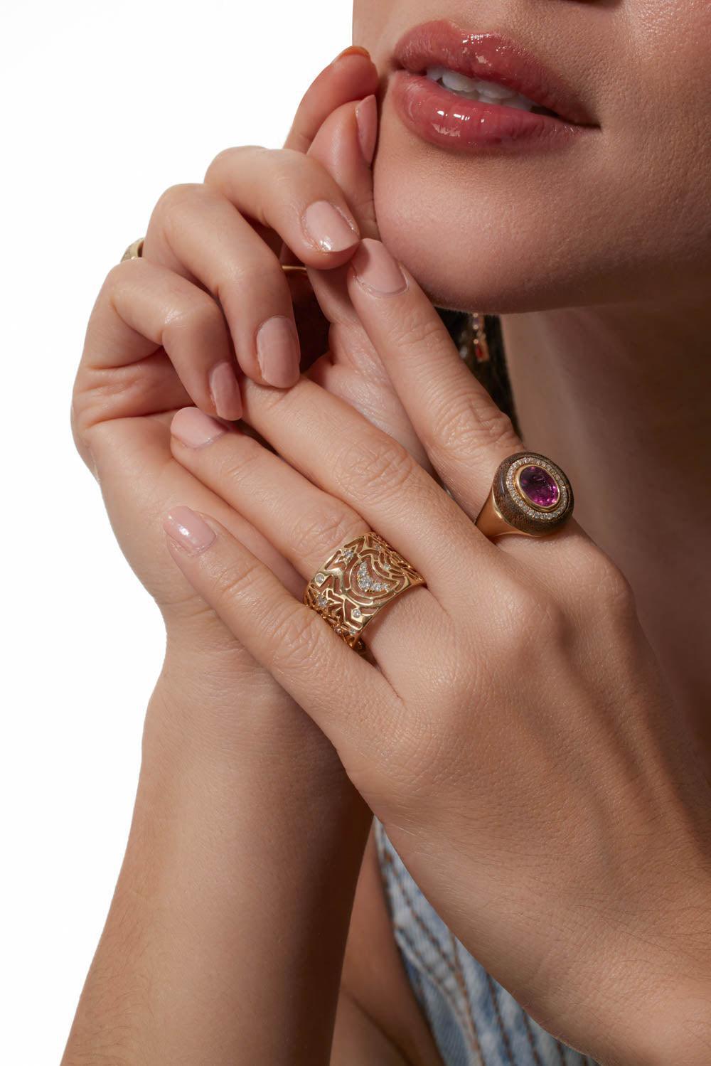 Diamond Sapphire Horizon Ring-YELLOW GOLD-7-JEWELRYFINE JEWELRING-EDEN PRESLEY