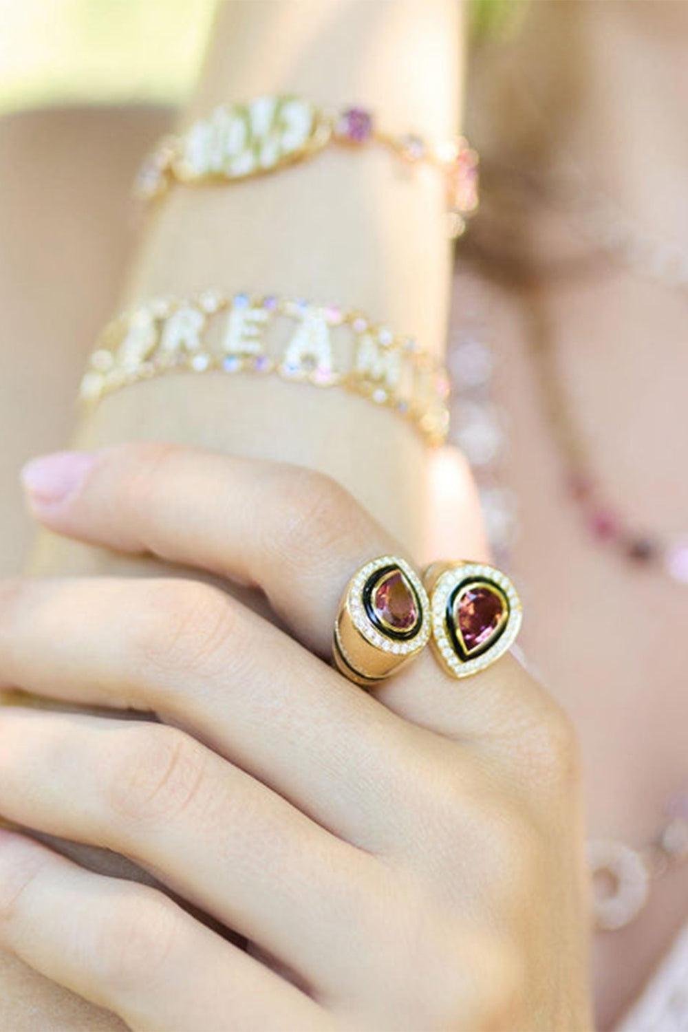 Pink Tourmaline Pear Bypass Ring