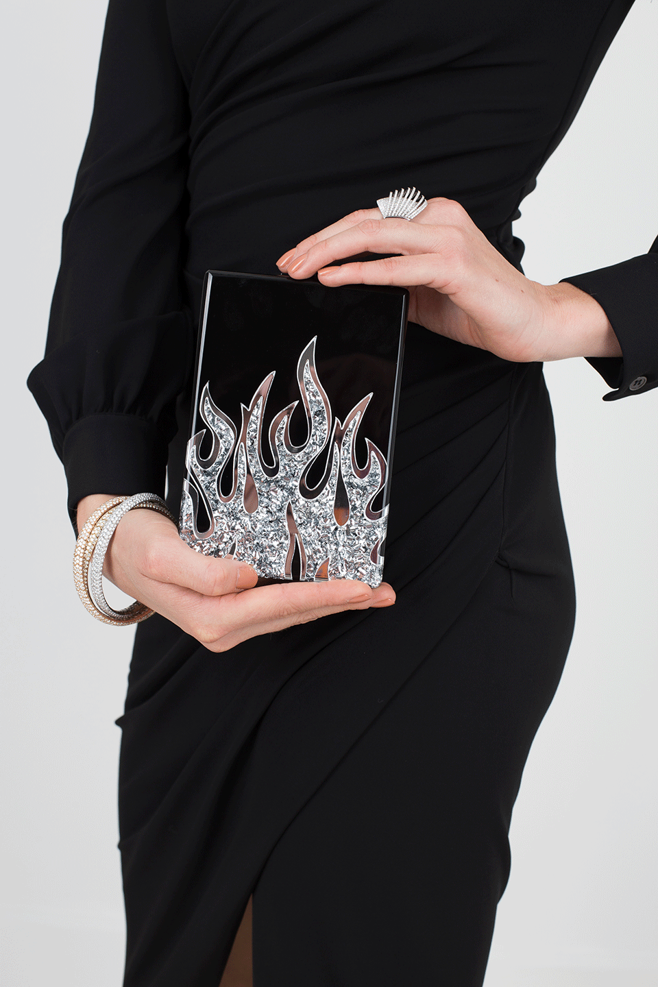 EDIE PARKER-Black Carol Flames Clutch-BLACK