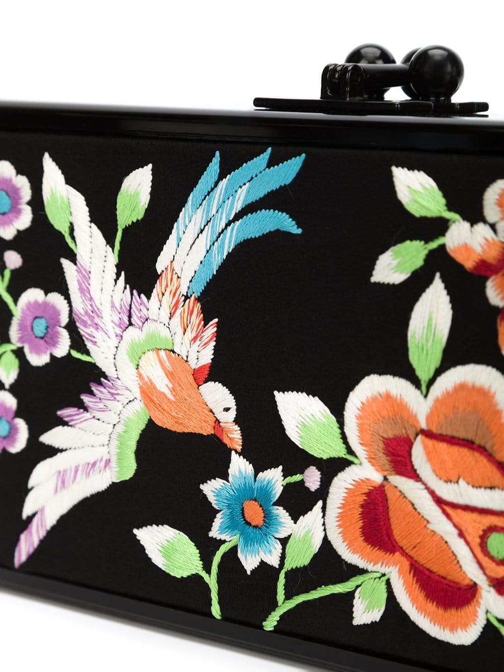 EDIE PARKER-Jean Satin Embroidery Clutch-BLACK