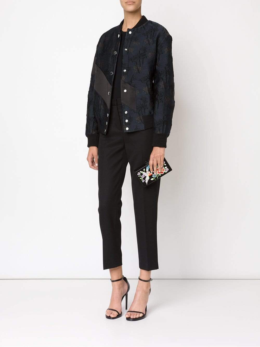 EDIE PARKER-Jean Satin Embroidery Clutch-BLACK