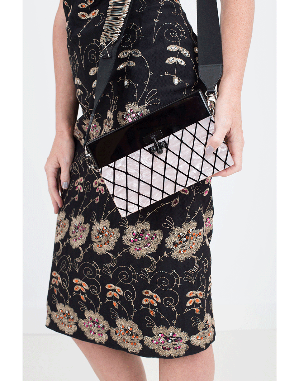 EDIE PARKER-Small Trunk Fishnet Clutch-ROSE
