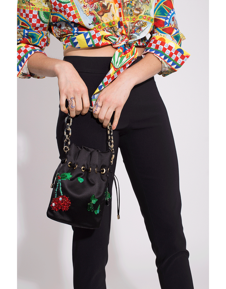 EDIE PARKER-Shorty Fruit Salad Embroidered Bag-BLACK