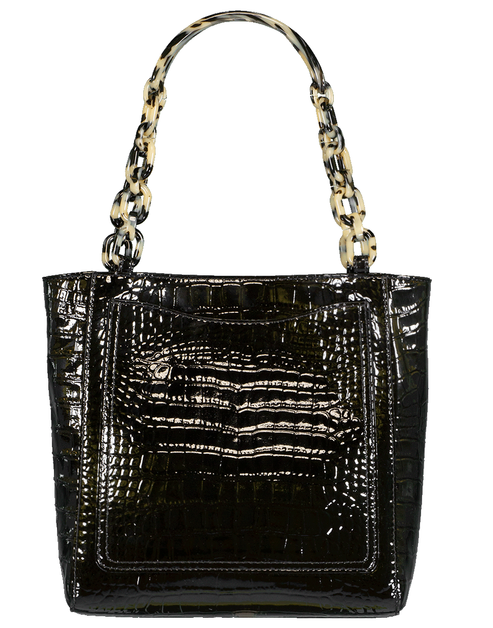 EDIE PARKER-Black Embossed Croc Mini Tote-BLACK