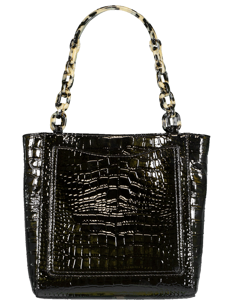 EDIE PARKER-Black Embossed Croc Mini Tote-BLACK