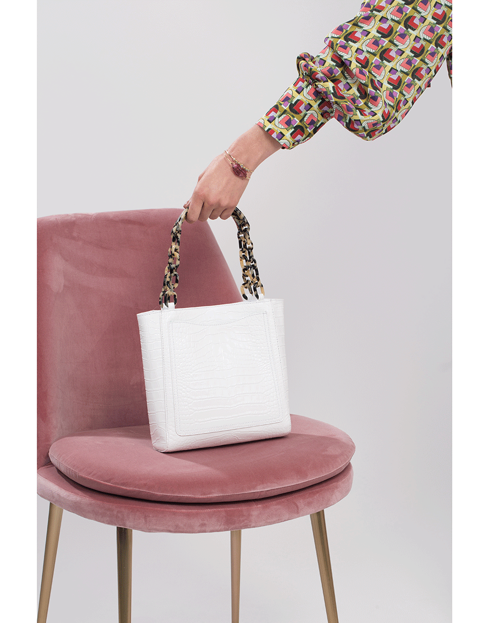 EDIE PARKER-White Embossed Croc Mini Tote-WHITE
