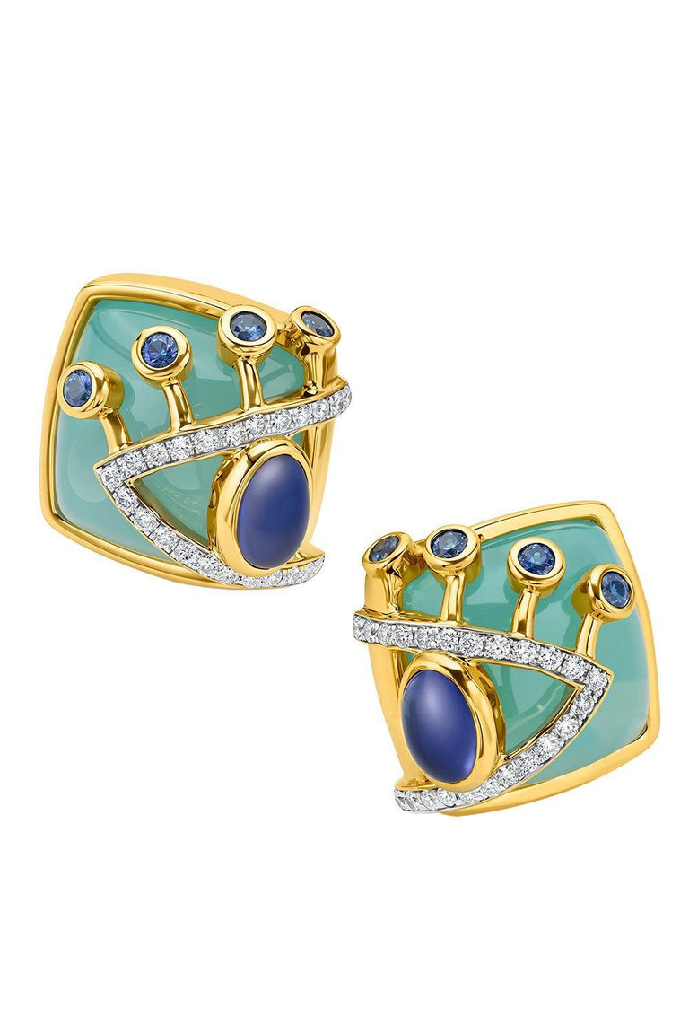 Iolite Sapphire Side Eye Button Earrings