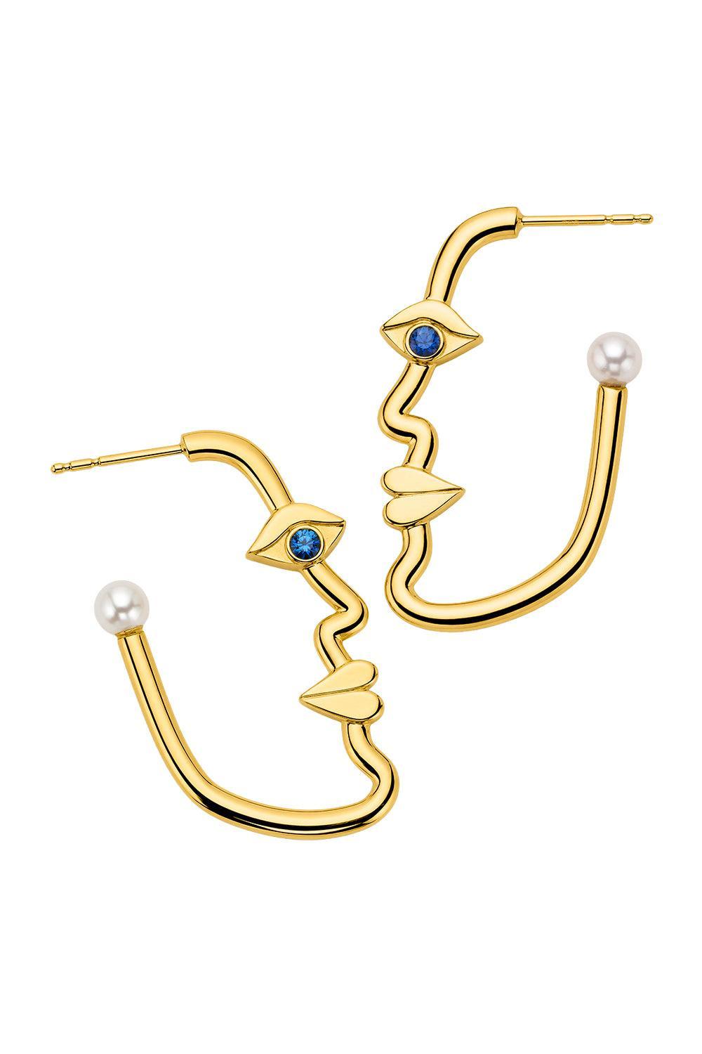 Pearl Sapphire Face Hoop-YELLOW GOLD-JEWELRYFINE JEWELEARRING-EDINA KISS