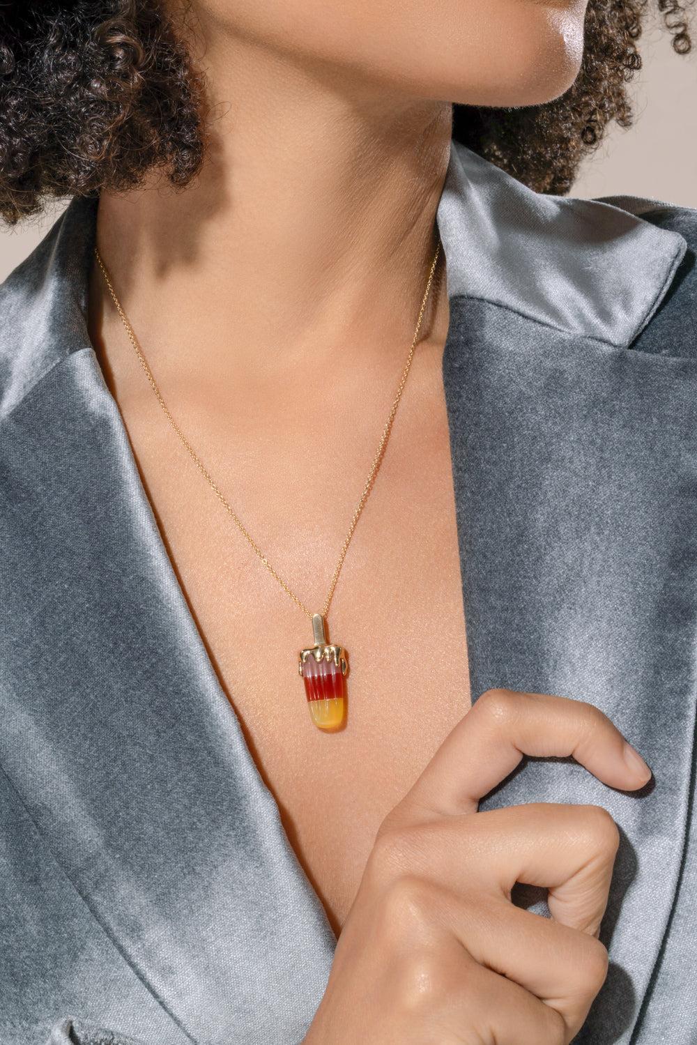 Agate Mini Popsicle Necklace-YELLOW GOLD-18-JEWELRYFINE JEWELNECKLACE O-EDINA KISS