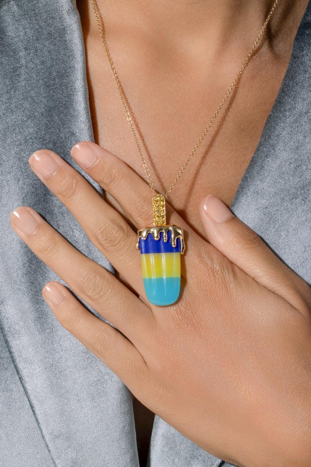 Sapphire Agate Large Popsicle Necklace-YELLOW GOLD-18-JEWELRYFINE JEWELNECKLACE O-EDINA KISS