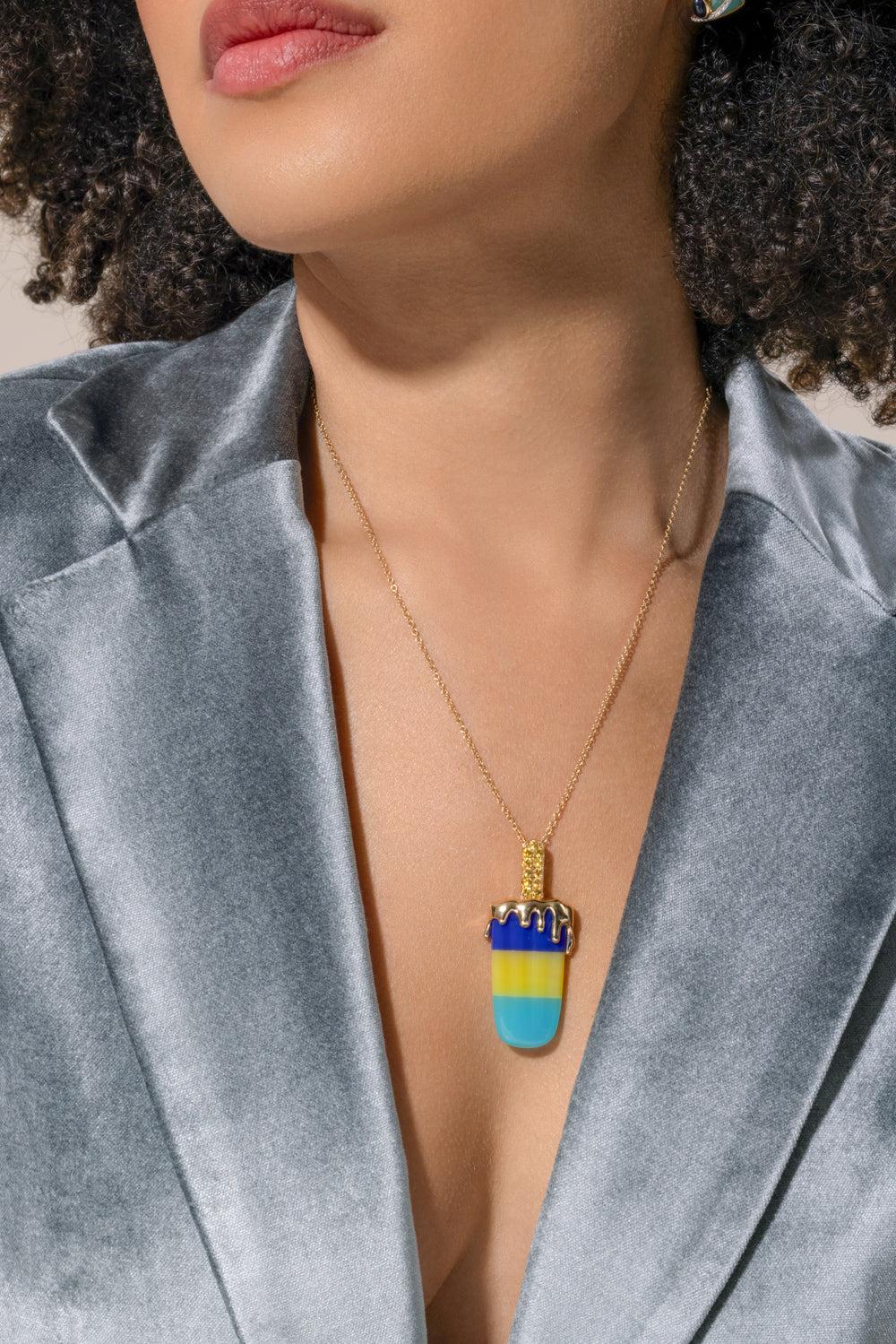 Sapphire Agate Large Popsicle Necklace-YELLOW GOLD-18-JEWELRYFINE JEWELNECKLACE O-EDINA KISS