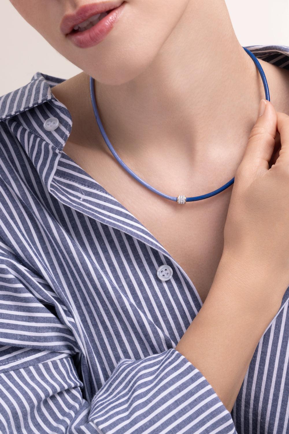 Blue Leather Cord-YELLOW GOLD-19-JEWELRYFINE JEWELNECKLACE O-EDINA KISS