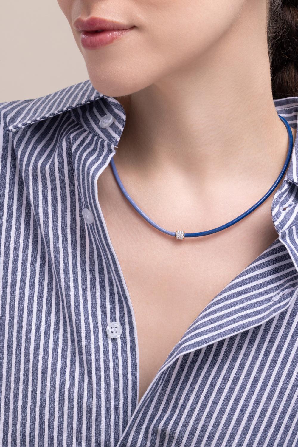 Blue Leather Cord-YELLOW GOLD-19-JEWELRYFINE JEWELNECKLACE O-EDINA KISS