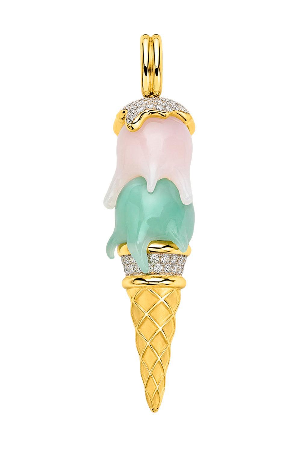 Chrysoprase Opal Diamond Cone Pendant-YELLOW GOLD-JEWELRYFINE JEWELPENDANT-EDINA KISS