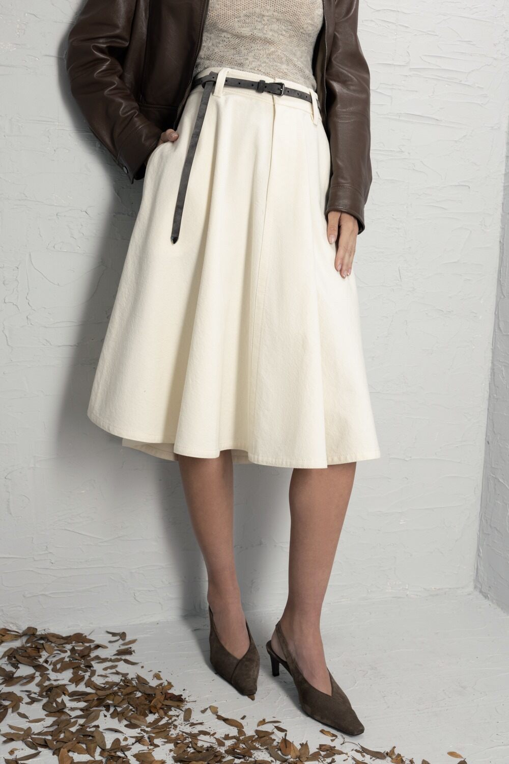Creased A-Line Midi Skirt-CREAM-38-CLOTHINGSKIRTMIDI-BRUNELLO CUCINELLI