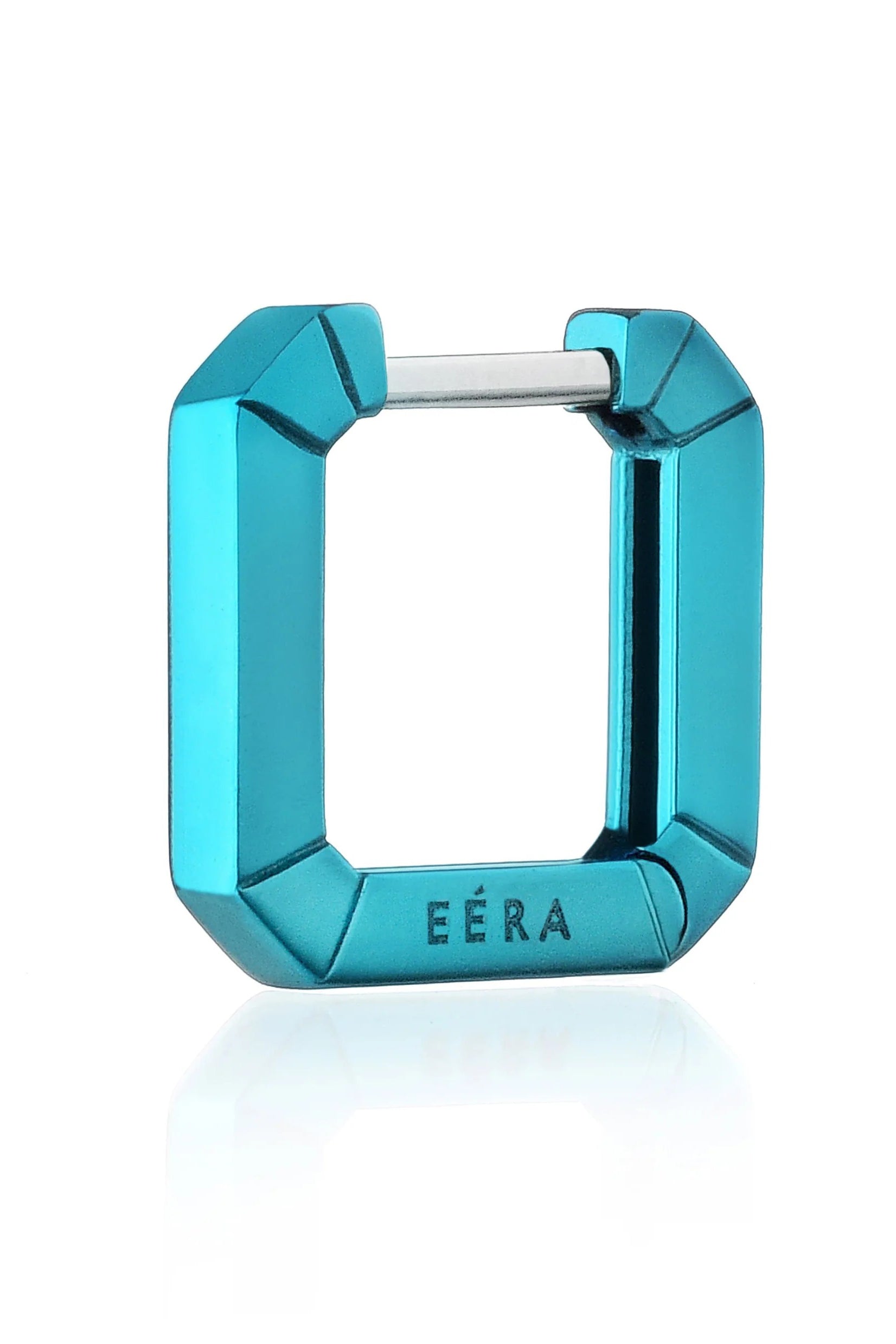 EÉRA-Mini Blue EÉRA Square Huggie-WHITE GOLD