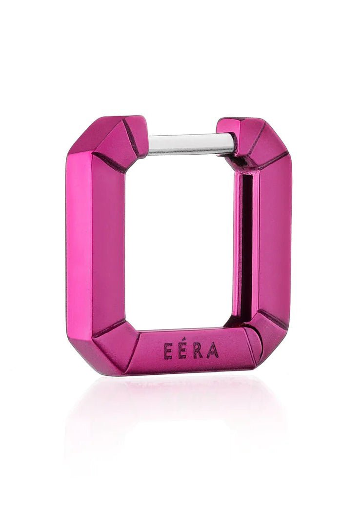 EÉRA-Mini Fuchsia EÉRA Square Huggie-WHITE GOLD