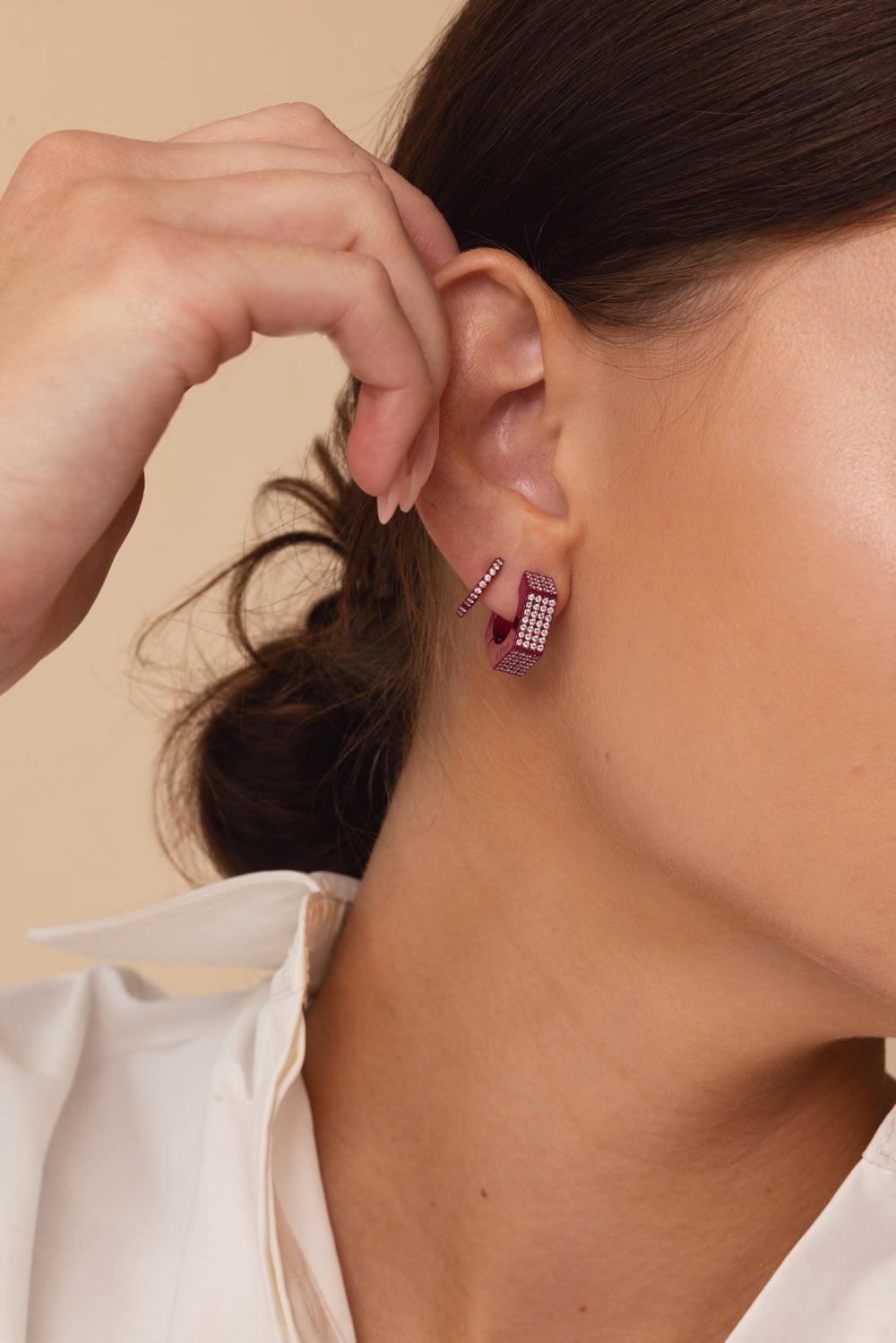 EÉRA-Mini Pink EÉRA Huggie-WHITE GOLD