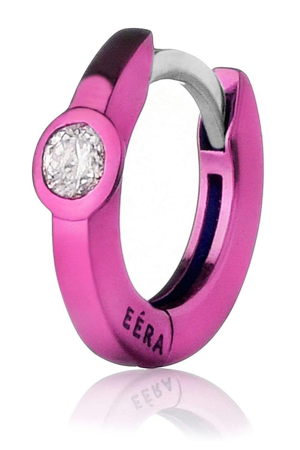 EÉRA-Single Diamond Fuchsia Mini EÉRA Huggie-WHITE GOLD