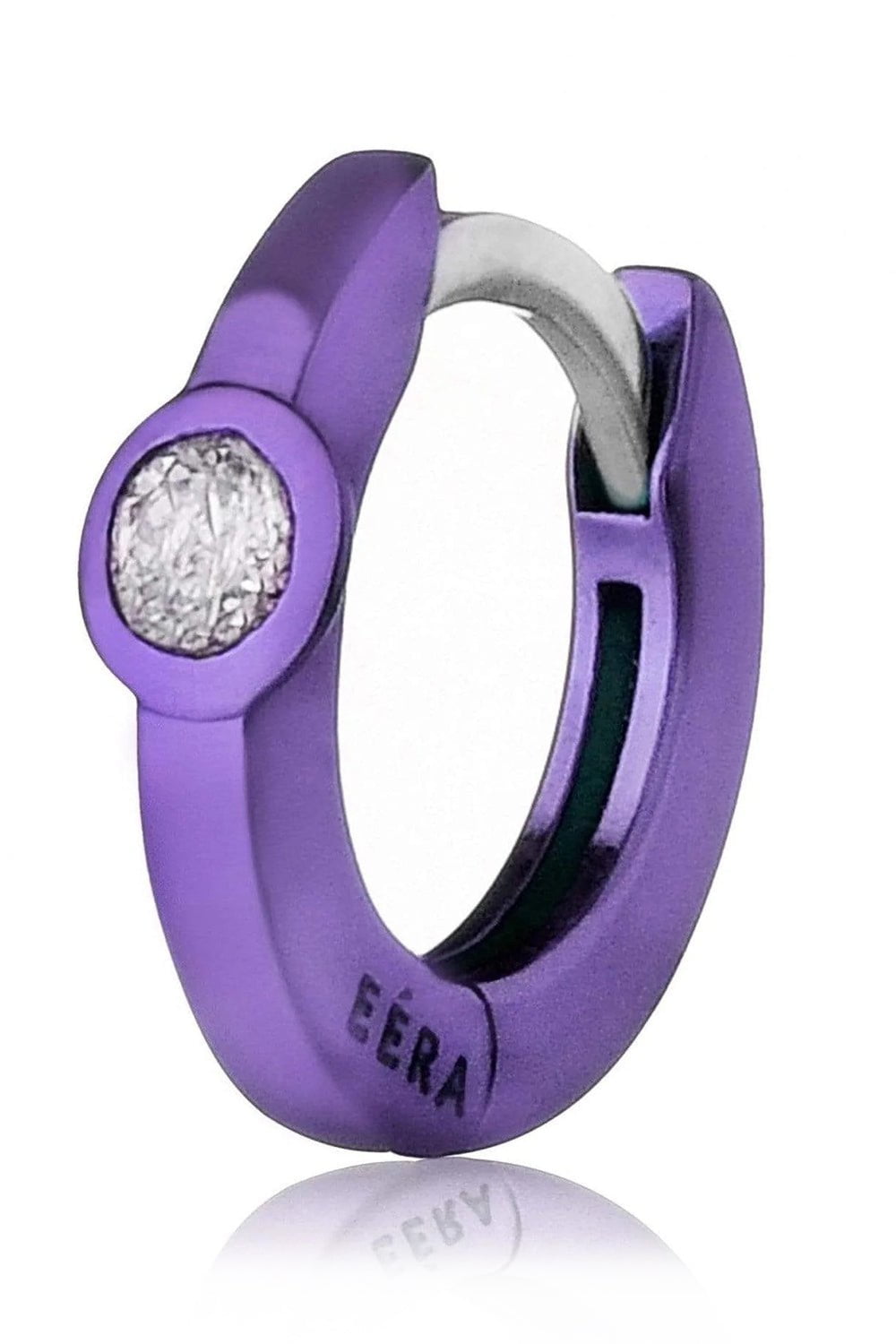 EÉRA-Single Diamond Purple Mini EÉRA Huggie-WHITE GOLD