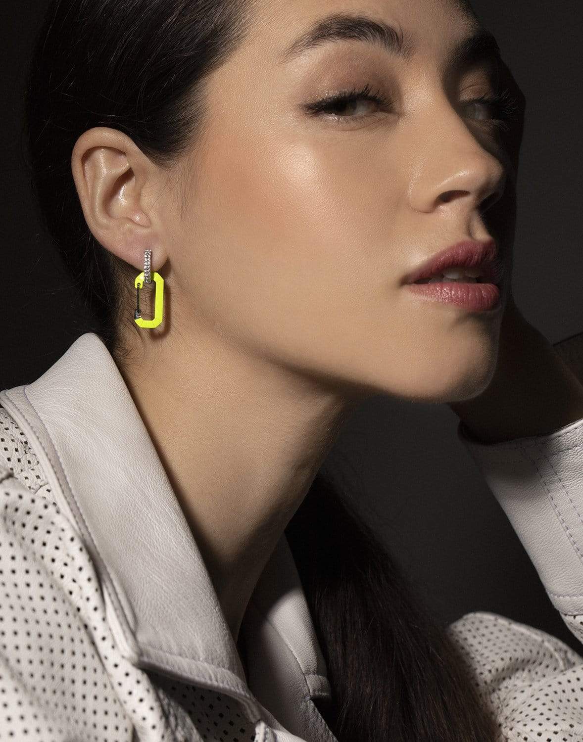 EÉRA-Small Neon Yellow Chiara Earring-WHITE GOLD