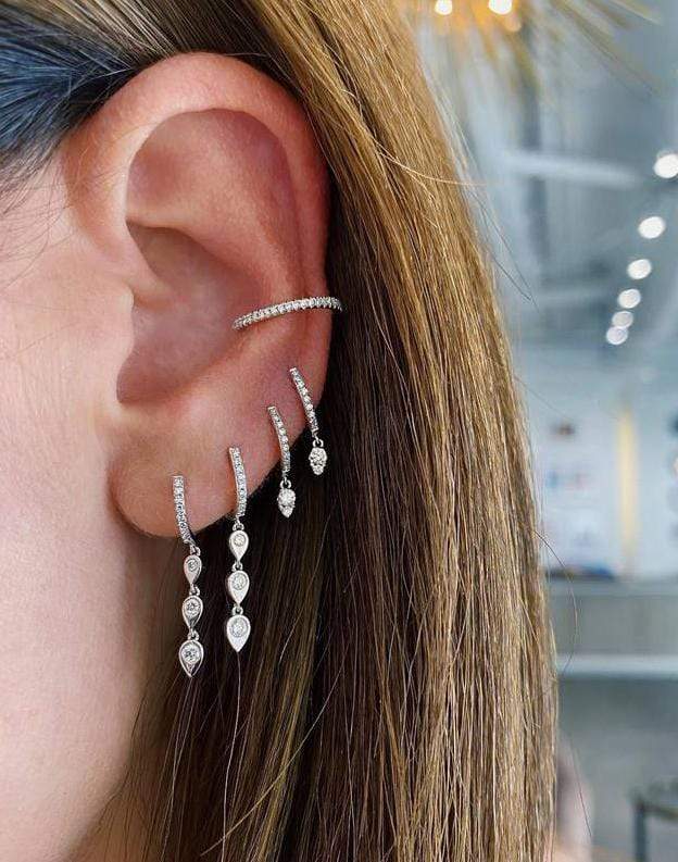 EF COLLECTION-3 Diamond Teardrop Huggie Earrings-ROSE GOLD