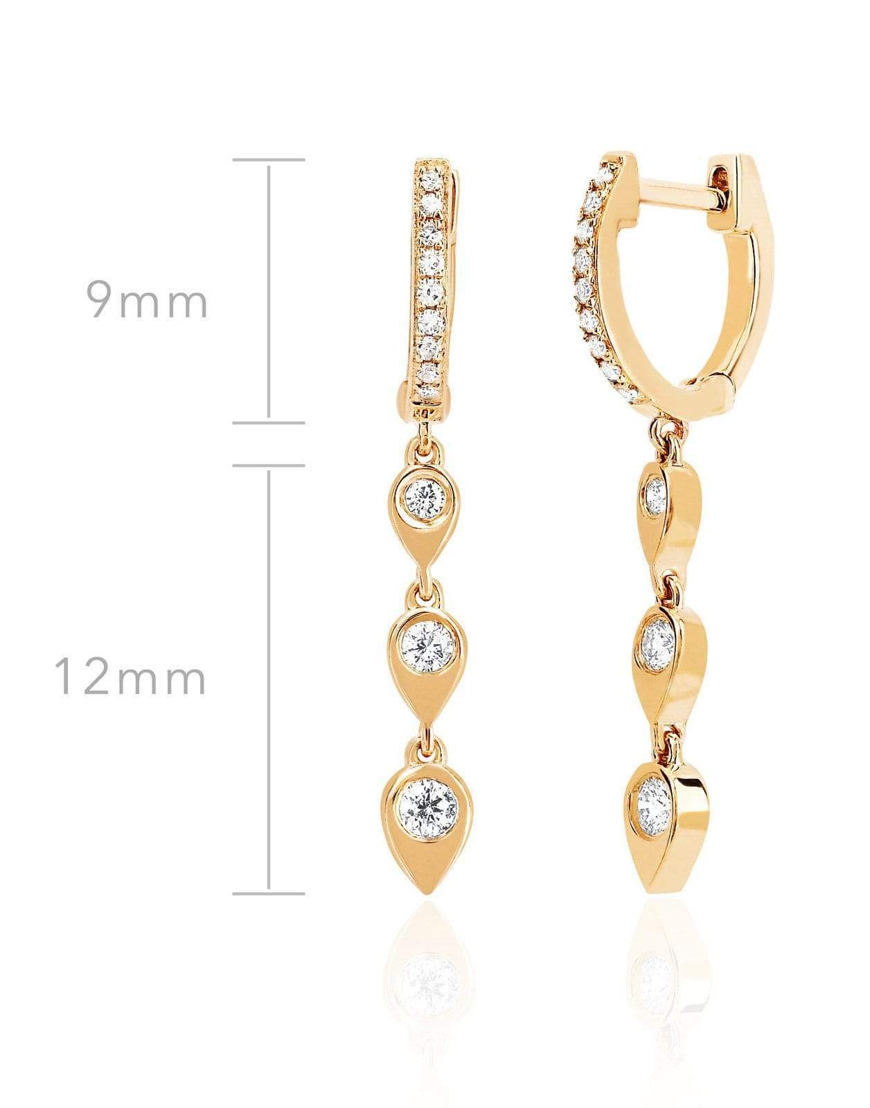 EF COLLECTION-3 Diamond Teardrop Huggie Earrings-ROSE GOLD