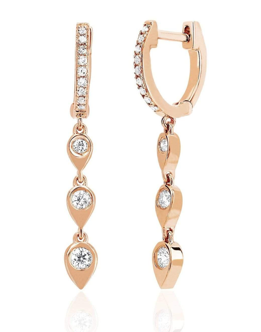EF COLLECTION-3 Diamond Teardrop Huggie Earrings-ROSE GOLD