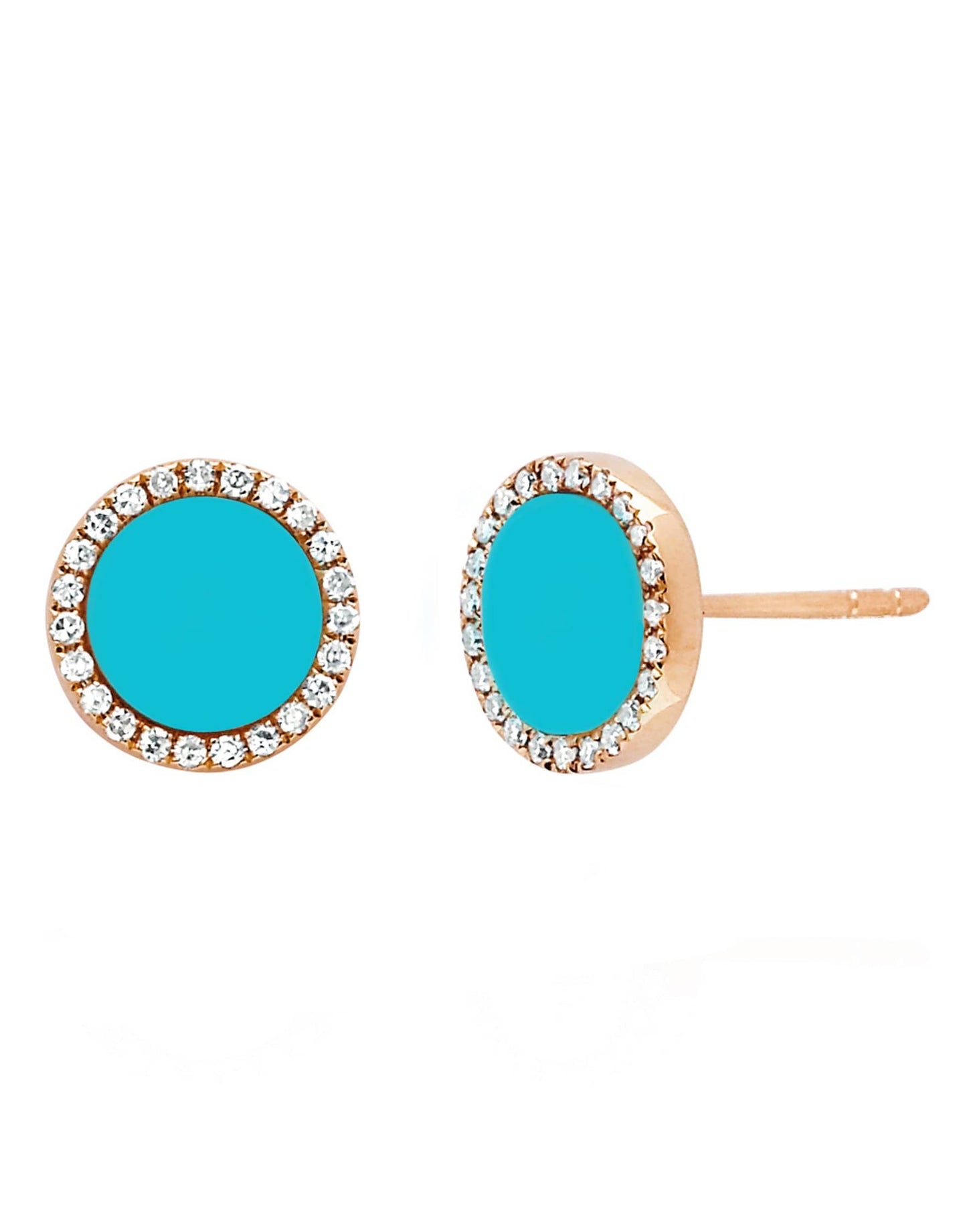 EF COLLECTION-Diamond and Turquoise Enamel Disc Studs-ROSE GOLD
