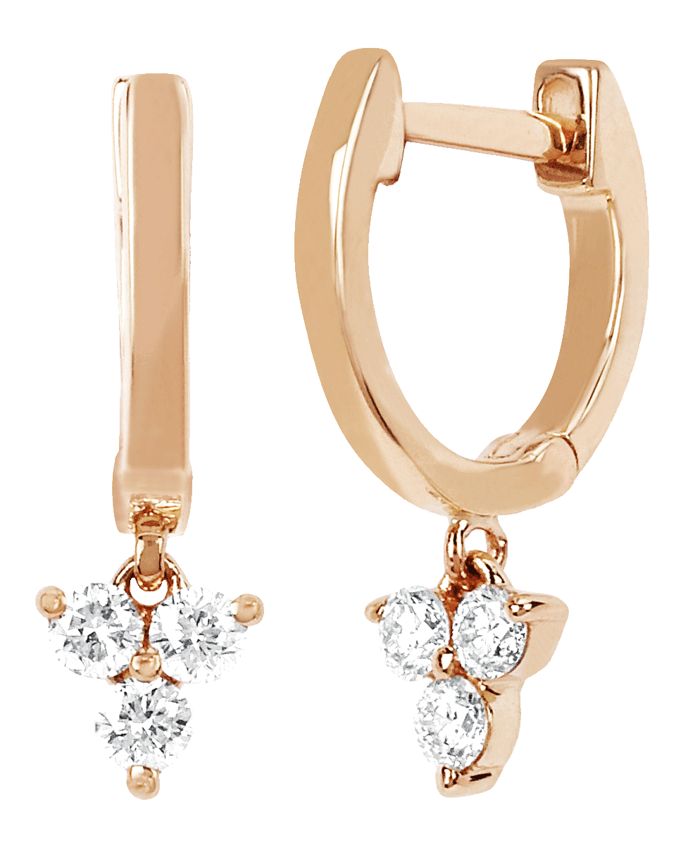 EF COLLECTION-Diamond Trio Drop Huggie Earrings-ROSE GOLD