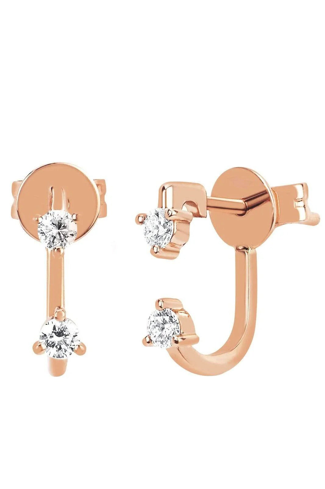 EF COLLECTION-Double Prong Set Diamond Earring-ROSE GOLD