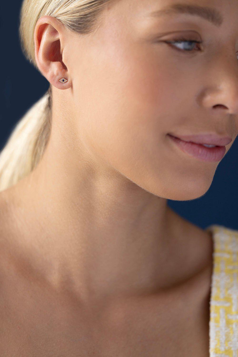 EF COLLECTION-Mini Diamond Evil Eye Stud Earrings-ROSE GOLD