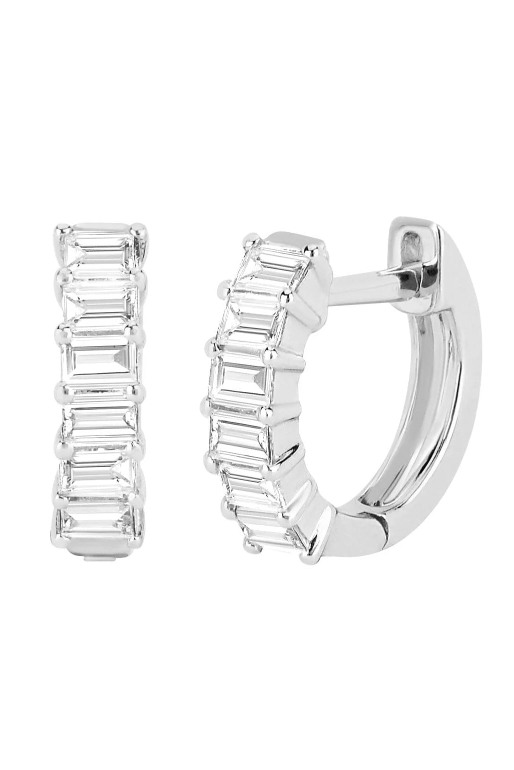 EF COLLECTION-Diamond Baguette Huggies-WHITE GOLD