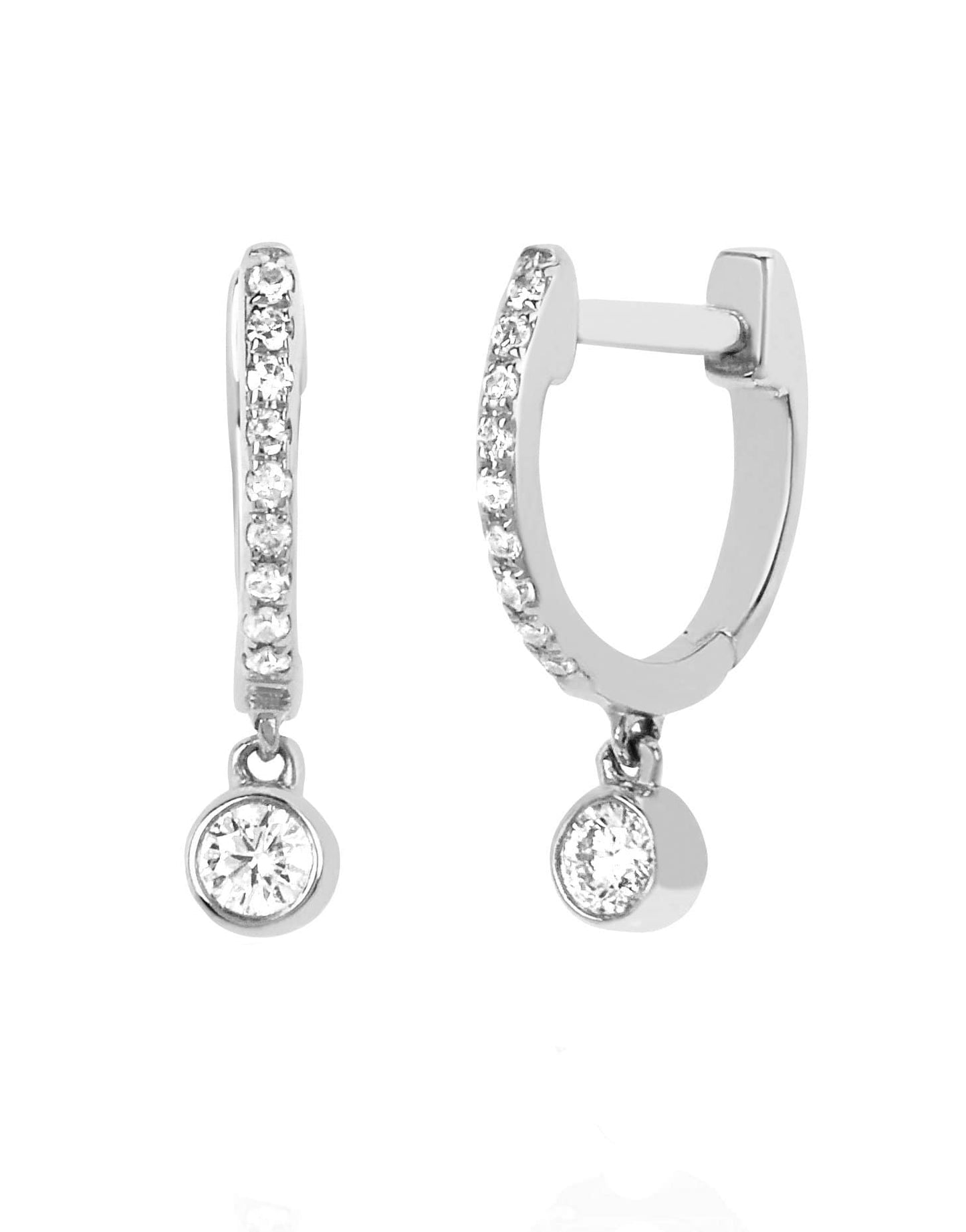 EF COLLECTION-Diamond Bezel Drop Huggies-WHITE GOLD