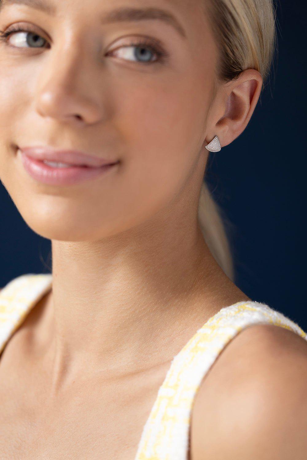 EF COLLECTION-Diamond Chevron Earrings-WHITE GOLD