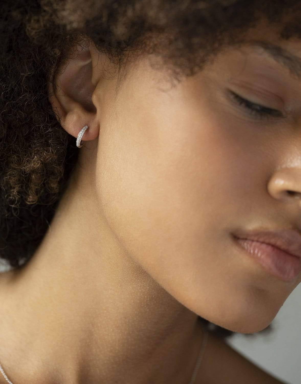 EF COLLECTION-Diamond Dome Mini Huggie Earrings-WHITE GOLD